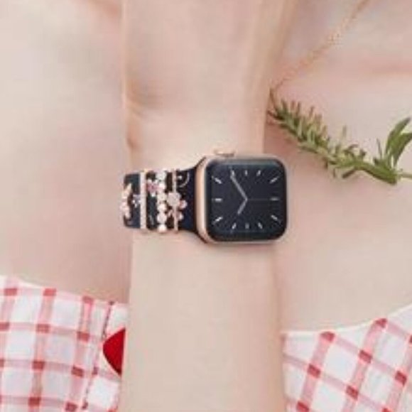 NEW Black/Pink Apple Watch Band with Rose Gold Charms